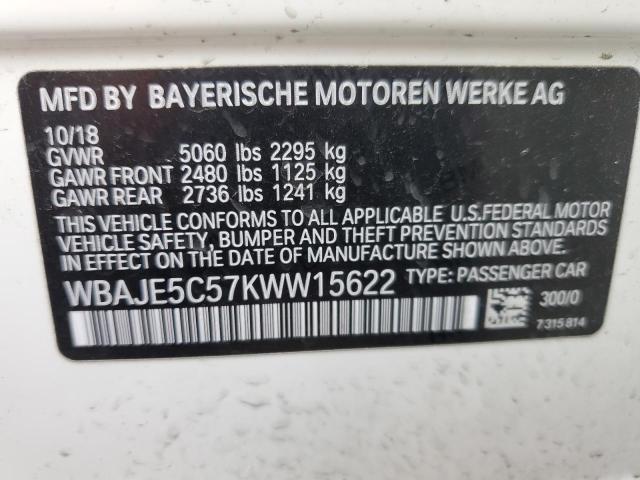 WBAJE5C57KWW15622 - 2019 BMW 540 I WHITE photo 12