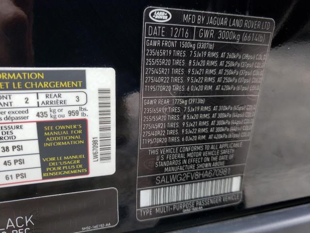 SALWG2FV8HA670981 - 2017 LAND ROVER RANGE ROVE SE BLACK photo 13