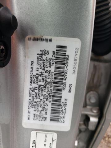 4T1BE32K72U607689 - 2002 TOYOTA CAMRY LE SILVER photo 12