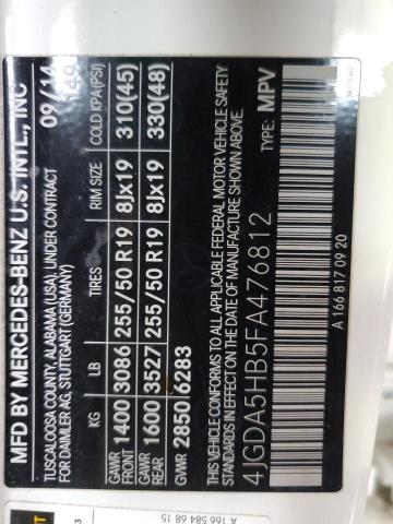 4JGDA5HB5FA476812 - 2015 MERCEDES-BENZ ML 350 4MATIC WHITE photo 13