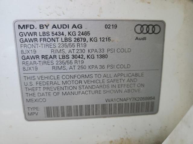 WA1CNAFY7K2059954 - 2019 AUDI Q5 PRESTIGE 白色 照片 12