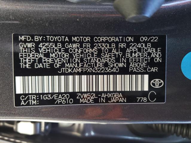 JTDKAMFPXN3223640 - 2022 TOYOTA PRIUS PRIM LE GRAY photo 12