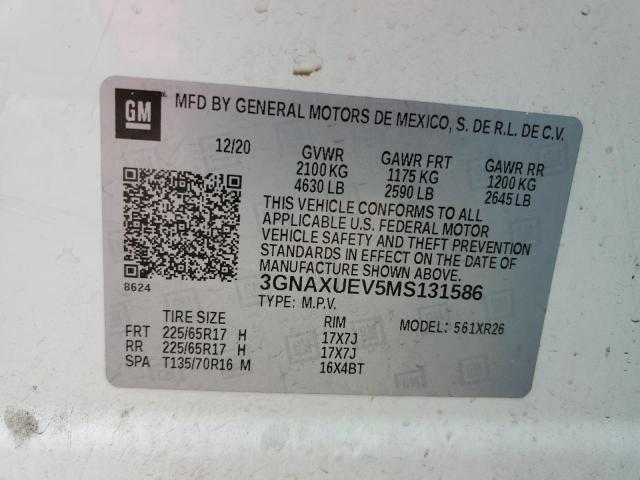 3GNAXUEV5MS131586 - 2021 CHEVROLET EQUINOX LT WHITE photo 12