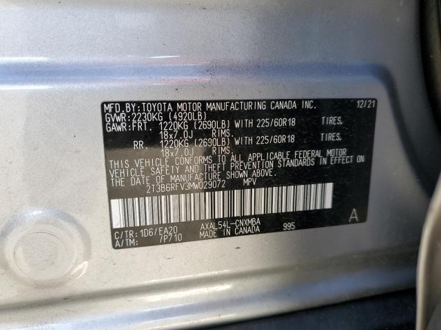 2T3B6RFV3MW029072 - 2021 TOYOTA RAV4 XLE PREMIUM SILVER photo 13