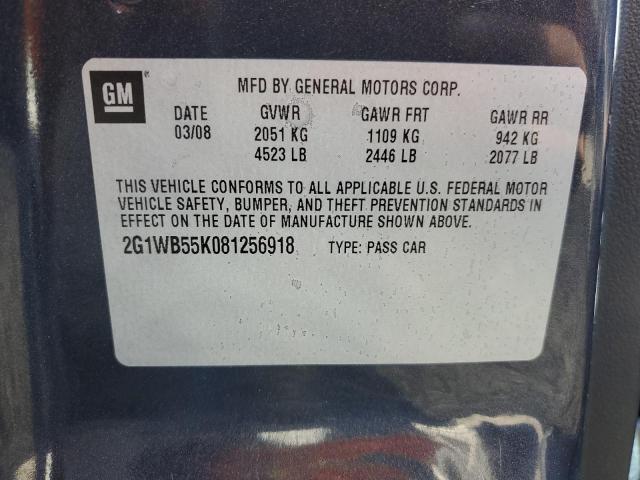 2G1WB55K081256918 - 2008 CHEVROLET IMPALA LS BLUE photo 12