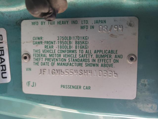 JF1GM6554SH410336 - 1995 SUBARU IMPREZA LX TURQUOISE photo 12