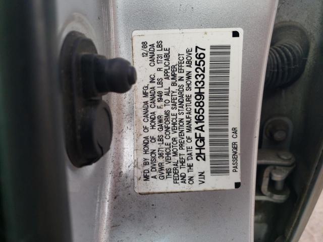 2HGFA16589H332567 - 2009 HONDA CIVIC LX SILVER photo 12