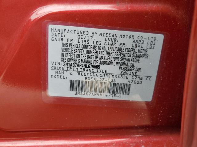 3N1AB7AP4HL679565 - 2017 NISSAN SENTRA S RED photo 12