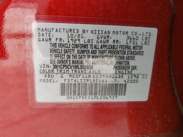 3N1CP5CV1ML556939 - 2021 NISSAN KICKS SV RED photo 13