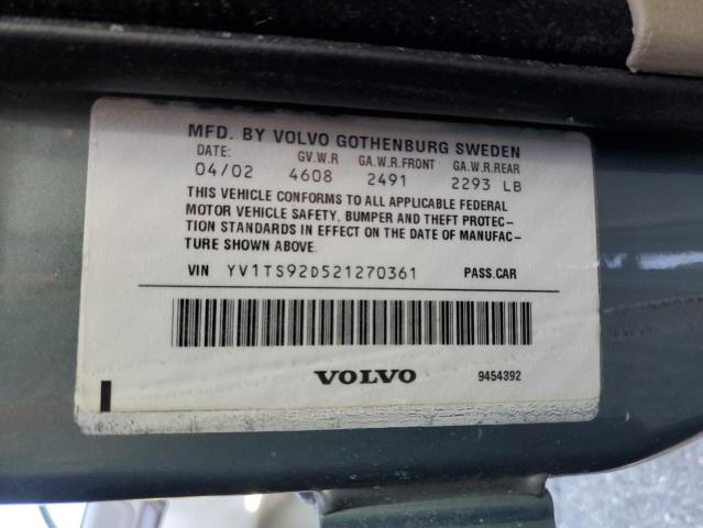 YV1TS92D521270361 - 2002 VOLVO S80 GRAY photo 12