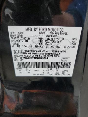 1FMCU0D71BKC29704 - 2011 FORD ESCAPE XLT BLACK photo 12