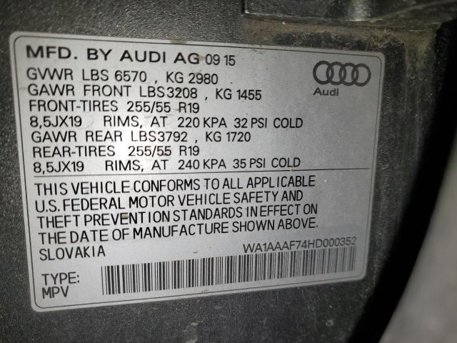 WA1AAAF74HD000352 - 2017 AUDI Q7 PREMIUM GRAY photo 13