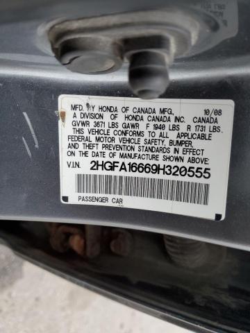 2HGFA16669H320555 - 2009 HONDA CIVIC LX-S Մոխրագույն լուսանկար 12