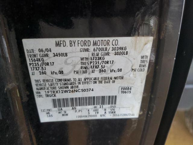 1FTRX12W24NC50374 - 2004 FORD F150 BLACK photo 12