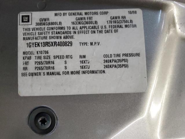 1GYEK13R5XR400829 - 1999 CADILLAC ESCALADE SILVER photo 13