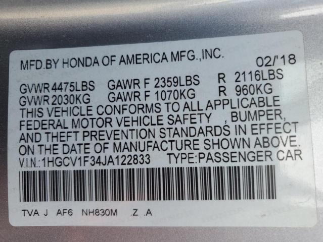 1HGCV1F34JA122833 - 2018 HONDA ACCORD SPORT SILVER photo 13