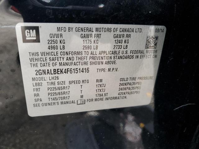 2GNALBEK4F6151416 - 2015 CHEVROLET EQUINOX LT BLACK photo 12