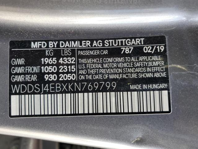 WDDSJ4EBXKN769799 - 2019 MERCEDES-BENZ CLA 250 GRAY photo 12