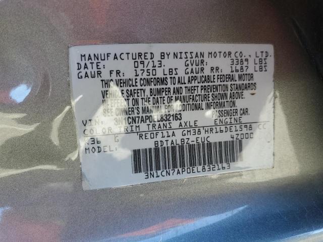 3N1CN7AP0EL832163 - 2014 NISSAN VERSA S GRAY photo 12