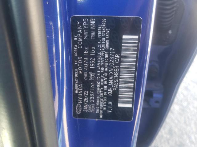 KMHLM4AJXNU023717 - 2022 HYUNDAI ELANTRA BLUE BLUE photo 12