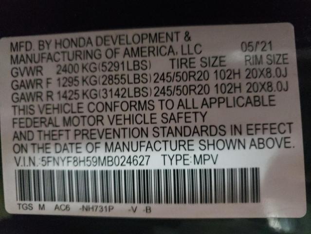 5FNYF8H59MB024627 - 2021 HONDA PASSPORT EXL أسود صورة 13
