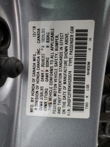 2HGFC2F85KH520074 - 2019 HONDA CIVIC SPORT SILVER photo 13