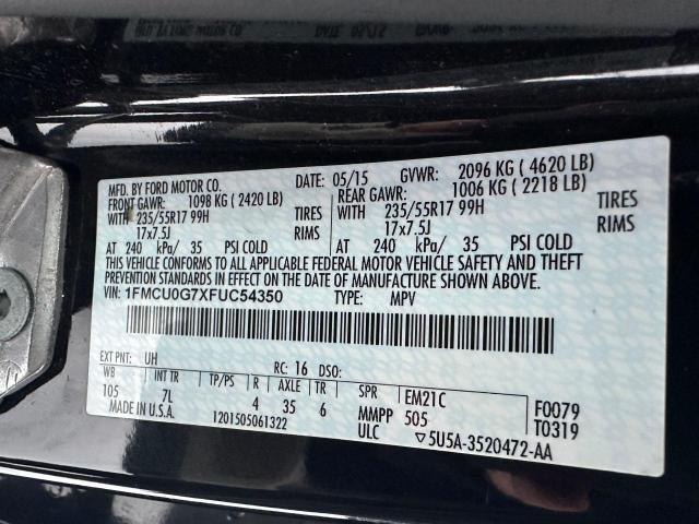 1FMCU0G7XFUC54350 - 2015 FORD ESCAPE SE 黑色 照片 10