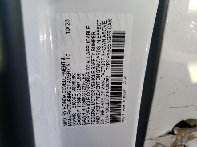 19UUB5F31PA007362 - 2023 ACURA TLX WHITE photo 13