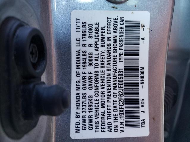 19XFC2F62JE005931 - 2018 HONDA CIVIC LX SILVER photo 12