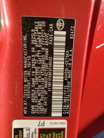 4T1BF1FK8EU748433 - 2014 TOYOTA CAMRY L RED photo 13