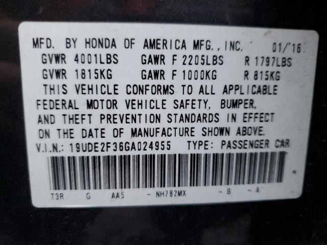 19UDE2F36GA024955 - 2016 ACURA ILX BASE WATCH PLUS BLACK photo 12