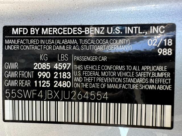 55SWF4JBXJU264554 - 2018 MERCEDES-BENZ C 300 SILVER photo 15