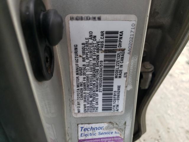 2T1KR32E63C047519 - 2003 TOYOTA COROLLA MA XR SILVER photo 12