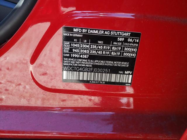 WDCTG4GB2FJ030251 - 2015 MERCEDES-BENZ GLA 250 4MATIC RED photo 13