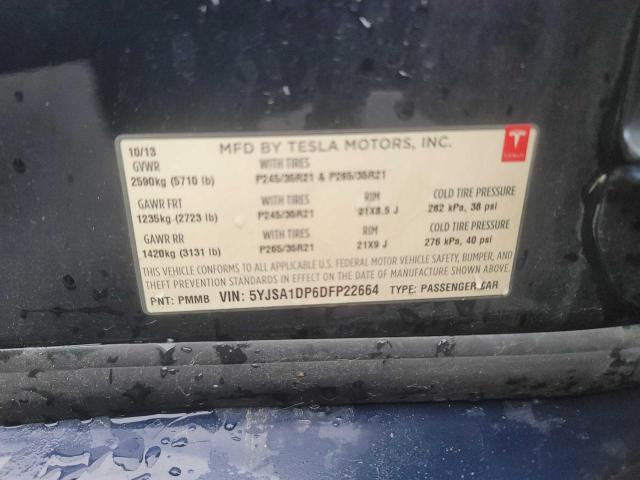 5YJSA1DP6DFP22664 - 2013 TESLA MODEL S Կապույտ լուսանկար 10