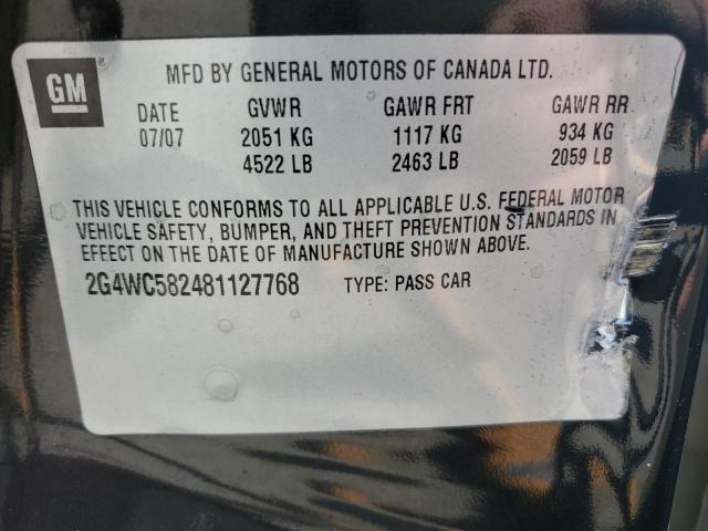 2G4WC582481127768 - 2008 BUICK LACROSSE CX BLACK photo 12