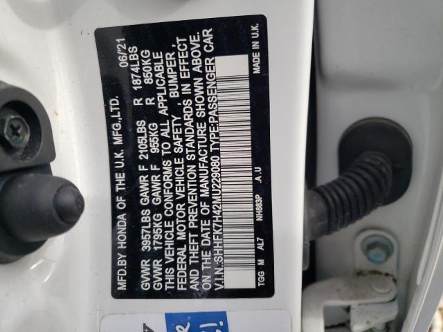 SHHFK7H42MU229080 - 2021 HONDA CIVIC SPORT 白色 照片 12