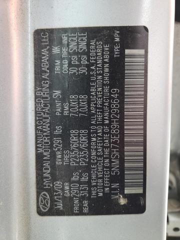 5NMSH73E89H298649 - 2009 HYUNDAI SANTA FE SE SILVER photo 12