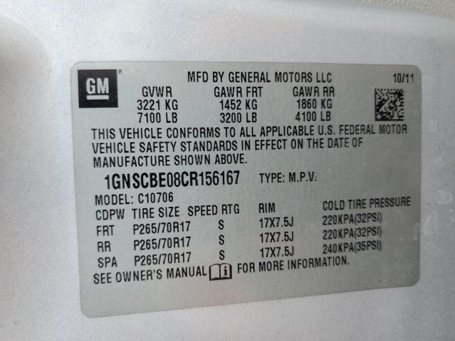 1GNSCBE08CR156167 - 2012 CHEVROLET TAHOE C1500 LT SILVER photo 13