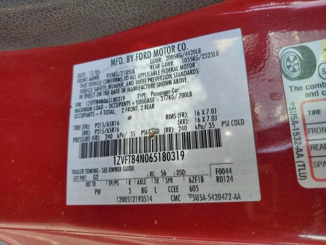 1ZVFT84N065180319 - 2006 FORD MUSTANG RED photo 12