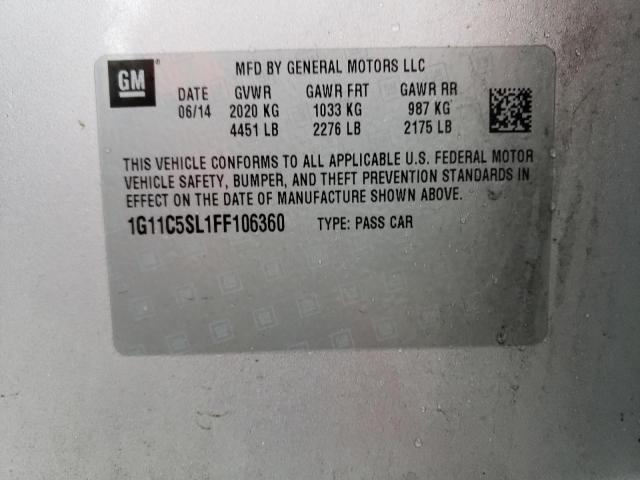 1G11C5SL1FF106360 - 2015 CHEVROLET MALIBU 1LT ვერცხლისფერი ფოტო 12