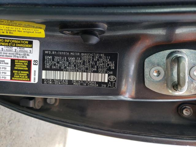 2T1BU4EE3BC711967 - 2011 TOYOTA COROLLA BASE GRAY photo 12