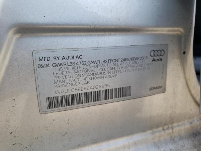 WAULC68E65A026995 - 2005 AUDI A4 1.8T QUATTRO SILVER photo 12