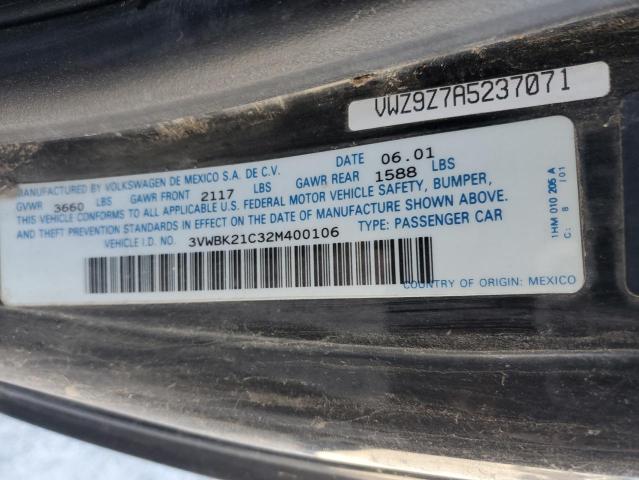 3VWBK21C32M400106 - 2002 VOLKSWAGEN NEW BEETLE GL 黑色 照片 12