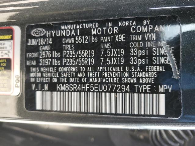 KM8SR4HF5EU077294 - 2014 HYUNDAI SANTA FE GLS GRAY photo 14