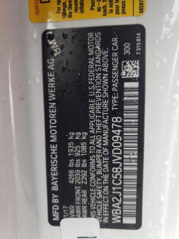WBA2J1C58JVD09478 - 2018 BMW 230I WHITE photo 12