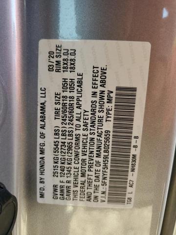 5FNYF5H59LB025659 - 2020 HONDA PILOT EXL SILVER photo 14