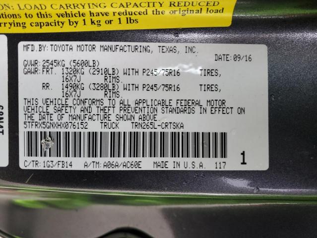 5TFRX5GNXHX076152 - 2017 TOYOTA TACOMA ACCESS CAB გრაფიტი ფოტო 12