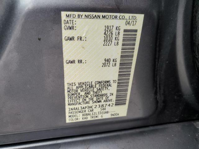 1N4AL3AP3HC238742 - 2017 NISSAN ALTIMA 2.5 GRAY photo 12