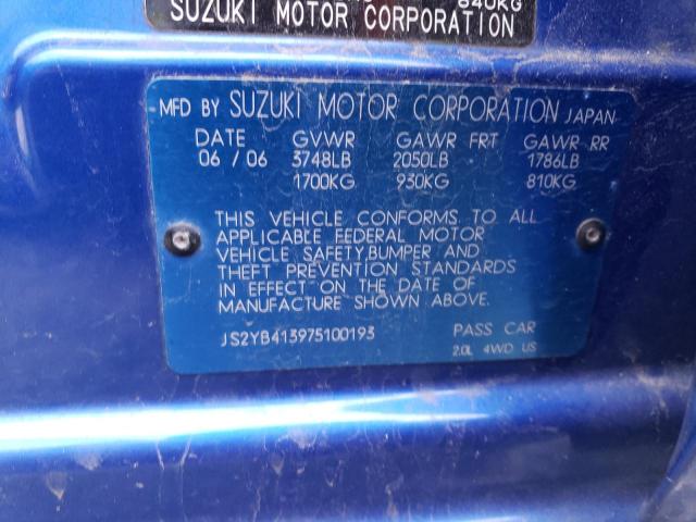 JS2YB413975100193 - 2007 SUZUKI SX4 BLUE photo 12